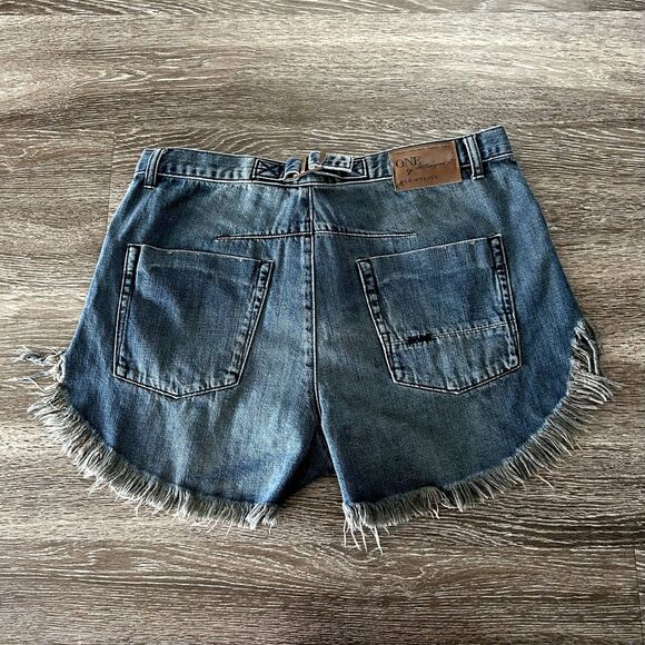 One Teaspoon Le Wolves Cut Off Denim Shorts Fox Black Mid Length Distressed 29 - Picture 8 of 16